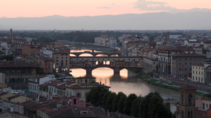 Picture of the Arno River and historic city center in Florence, Italy