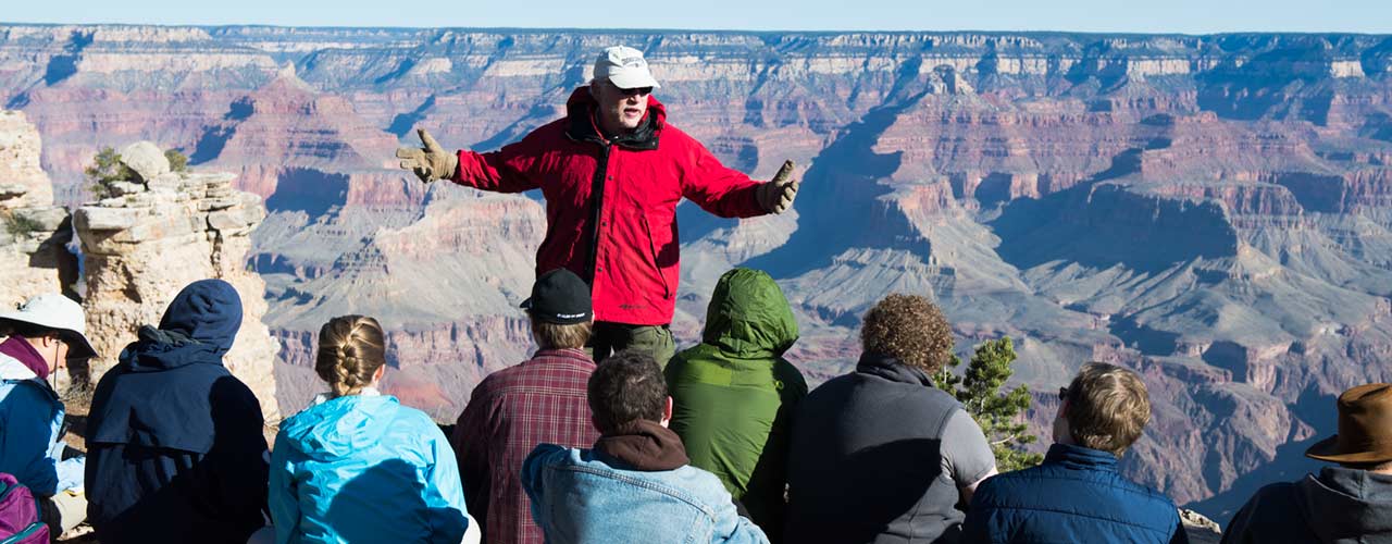 Dr. John Whitmore takes speaks to students at Grand Canyon