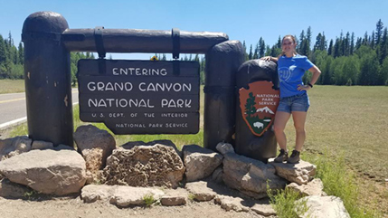 Miranda Sams at the entrance to Grand Canyon National Park.