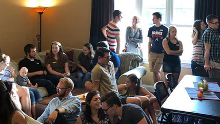 Young Cedarville couples gathered for Tied and True ministry night. 