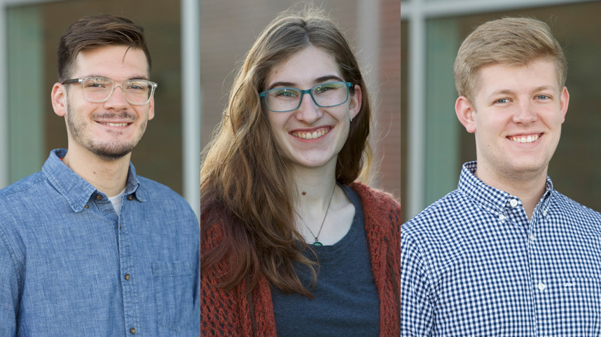 Cybersecurity senior students Aidan Graef, Madeline Chairvolotti, and Aaron Campbell