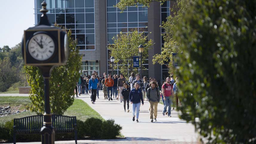 Students walking on Cedarville's campus.