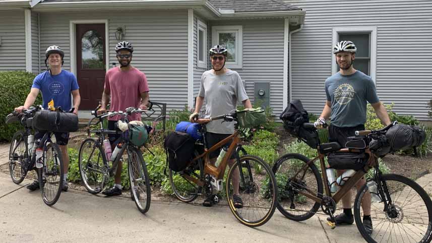 Eli Wicker, Will Imfeld, Jay Kinsinger, and Jonathan Viaud-Murat with their bikes just moments before setting off on their ride