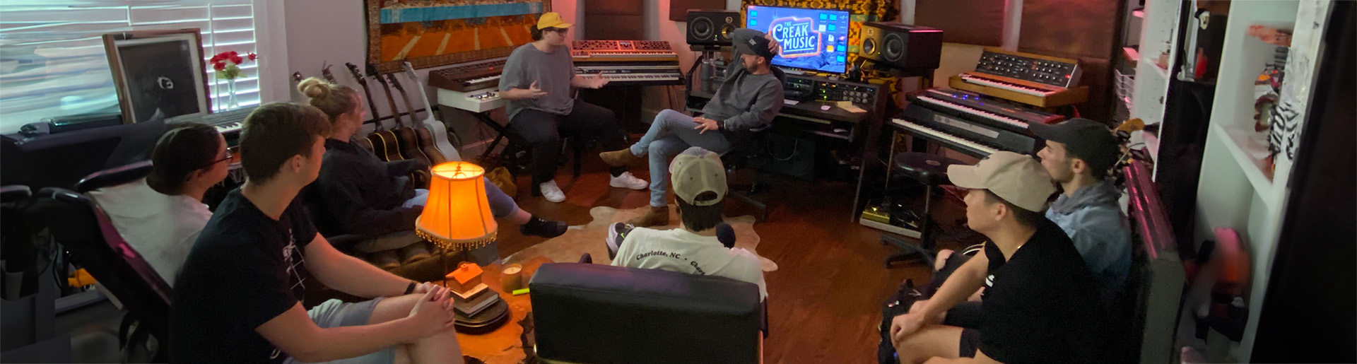 2022 Cedarville songwriting students in studio with David Leonard 1920