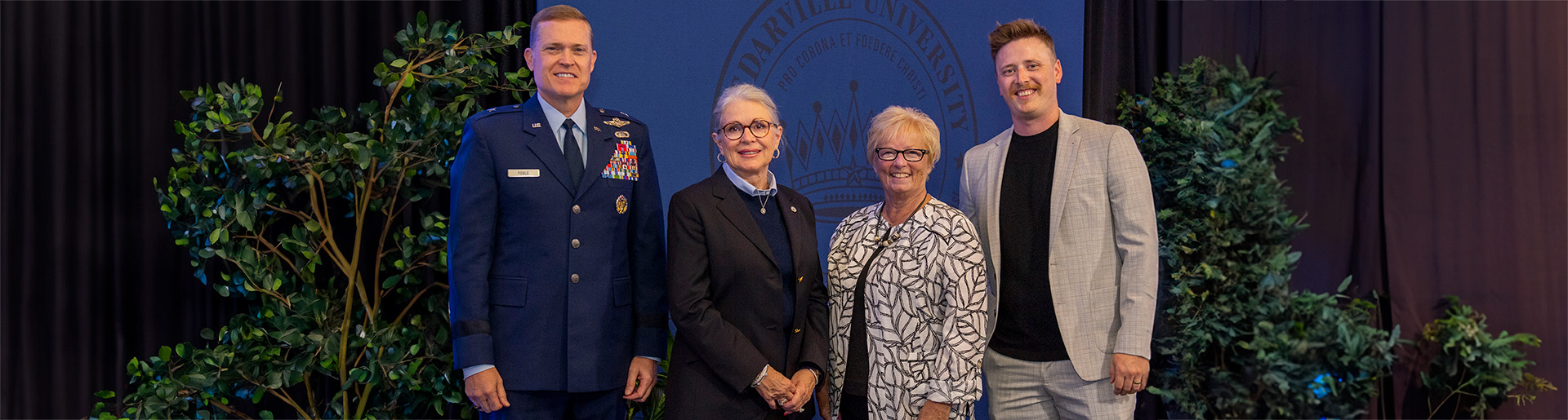 2024 Alumni Award Winners Brig Gen Todd Fogle Connie Jenkins Teresa Clark and Parker Adams 1920