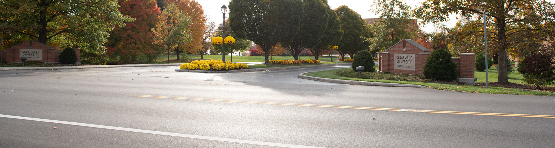 Cedarville University campus entrance in autumn 1920