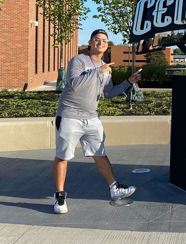 David Molina celebrates his arrival on the campus of Cedarville University where he and his brother Pablo are the first students from Cuba.