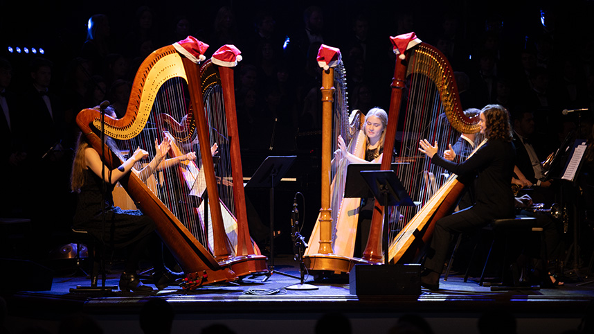 Harpists play songs of Christmas at the annual Cedarville University Community Christmas Concert.