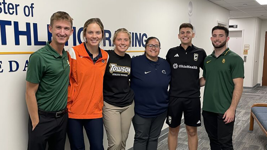 Master of Athletic Training students Michael Butcher, Kara Hodson, Sarah Lagan, Lauren Barnes, Jacob Bonville, and Kyler Conn