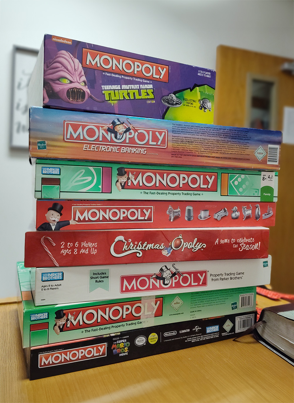 Multiple versions of the popular board game Monopoly that will be used in a Cedarville University accounting class for a learning exercise.