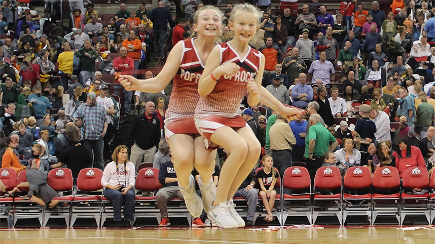 PopRocks jump rope squad from Troy, Ohio performs for lady Jackets basketball game half-time show.