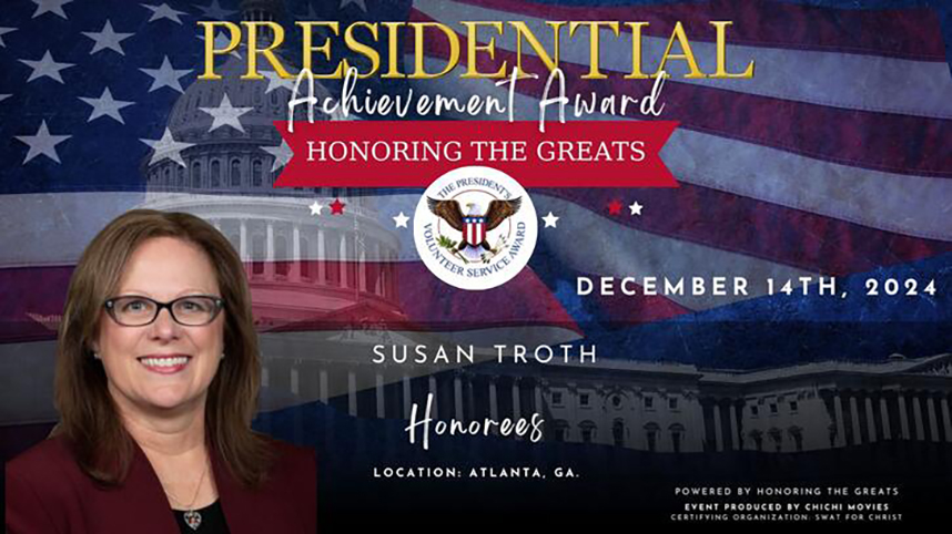 Susan Troth is honored by the President of the United States for her commitment to volunteer service.