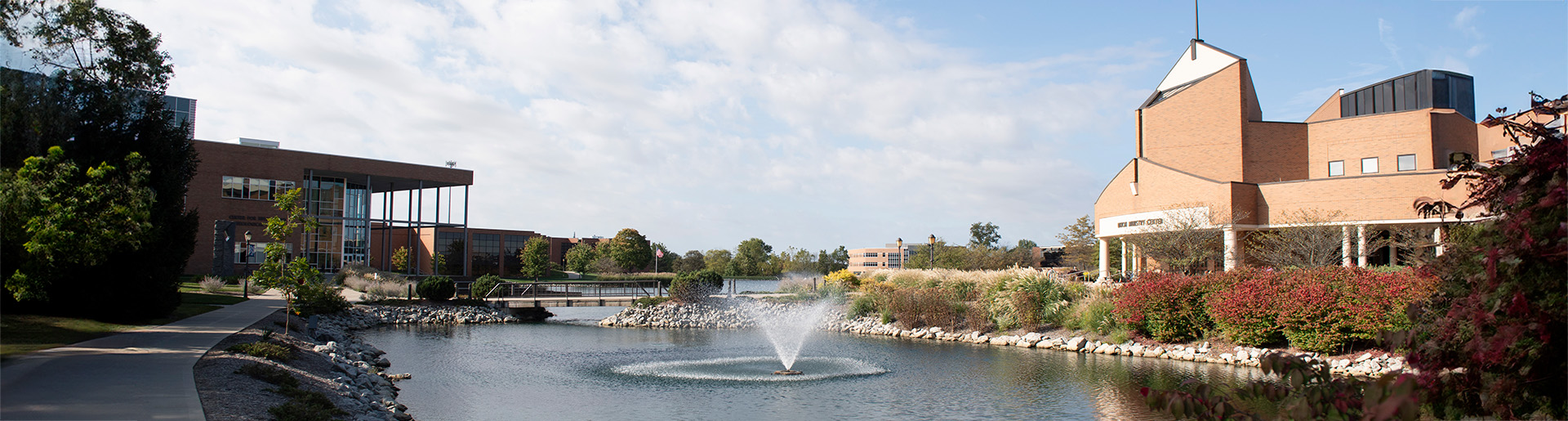 The BTS and Dixon Ministry Center as seen across Cedar Lake on the campus of Cedarville University.