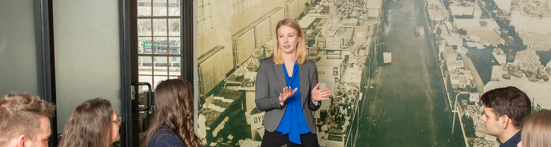 Graduate student leading discussion.