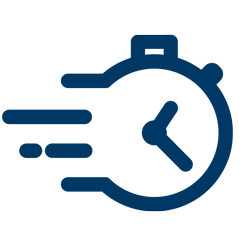 Blue and white logo featuring a clock, representing an 8-week course program.